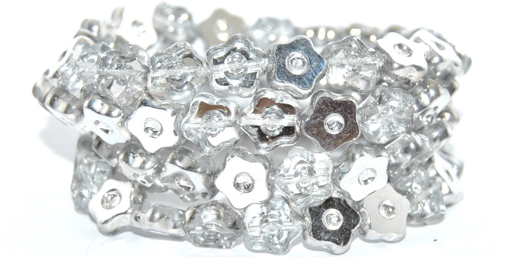 Table Cut Flower Beads With Dot, Crystal Crystal Silver Half Coating (00030-27001), Glass, Czech Republic