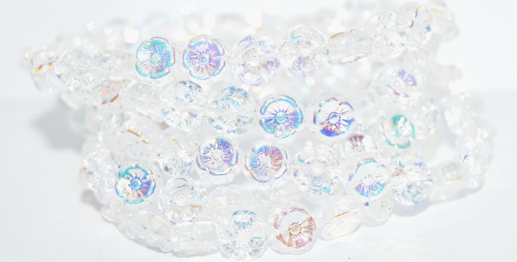 Hawaii Flower Pressed Glass Beads, Crystal Ab (00030K-AB), Glass, Czech Republic
