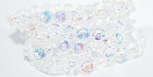 Hawaii Flower Pressed Glass Beads, Crystal Ab (00030K-AB), Glass, Czech Republic