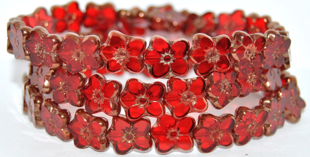 Table Cut Flower Beads Linum, Ruby Red Bronze (90080-14415), Glass, Czech Republic
