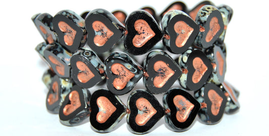 Table Cut Heart Beads With Heart, Black 86 55307 (23980-86-55307), Glass, Czech Republic