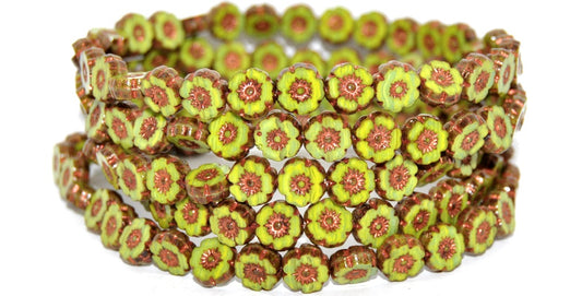 Table Cut Round Beads Hawaii Flowers, 534053420 86 55307 (534053420-86-55307), Glass, Czech Republic