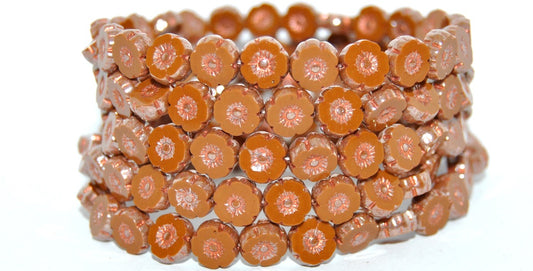 Table Cut Round Beads Hawaii Flowers, Opaque Brown Hematite Copper Lined (13600-14400-54200), Glass, Czech Republic