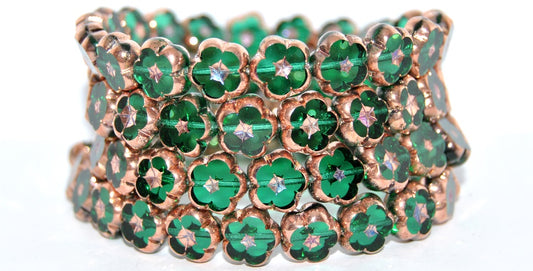 Table Cut Flower Beads, Transparent Green Emerald Sliperit (50720-29500), Glass, Czech Republic