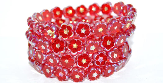 Table Cut Flower Beads, Ruby Red Ab 2Xside (90080-AB-2XSIDE), Glass, Czech Republic