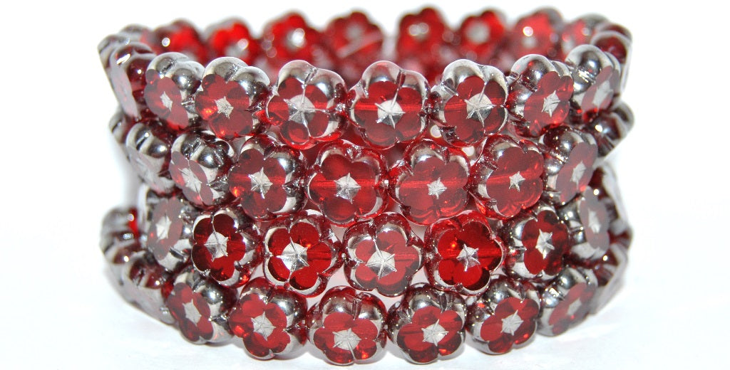 Table Cut Flower Beads, Ruby Red Chrome (90080-CHROME), Glass, Czech Republic