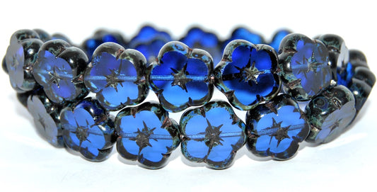 Table Cut Flower Beads, Transparent Blue Travertin (30060-86800), Glass, Czech Republic