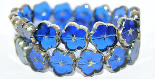 Table Cut Flower Beads, Transparent Blue Rembrandt Travertin (30060-43500), Glass, Czech Republic