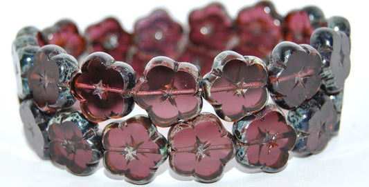 Table Cut Flower Beads, Transparent Amethyst Travertin (20080-86800), Glass, Czech Republic