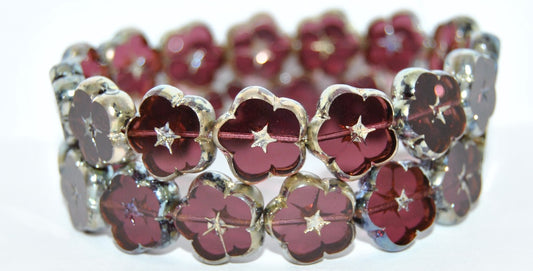 Table Cut Flower Beads, Transparent Amethyst Rembrandt Travertin (20080-43500), Glass, Czech Republic