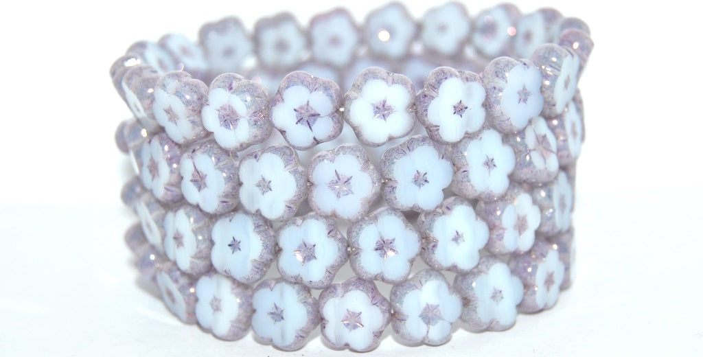 Table Cut Flower Beads, Opal White 1449595 (01000-1449595), Glass, Czech Republic