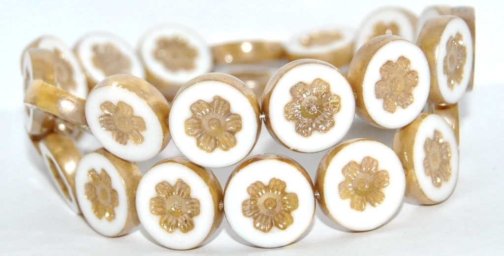 Table Cut Round Beads With Flower, 4000 Rembrandt Travertin (04000-43500), Glass, Czech Republic