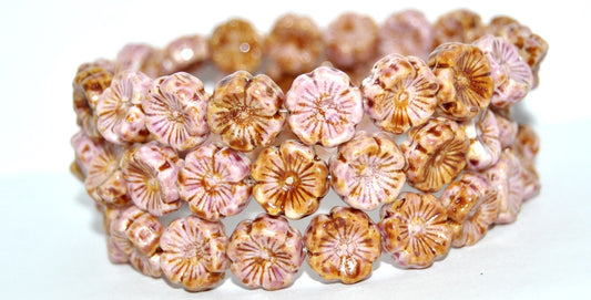 Hawaii Flower Pressed Glass Beads, White 86 34306 (02010-86-34306), Glass, Czech Republic