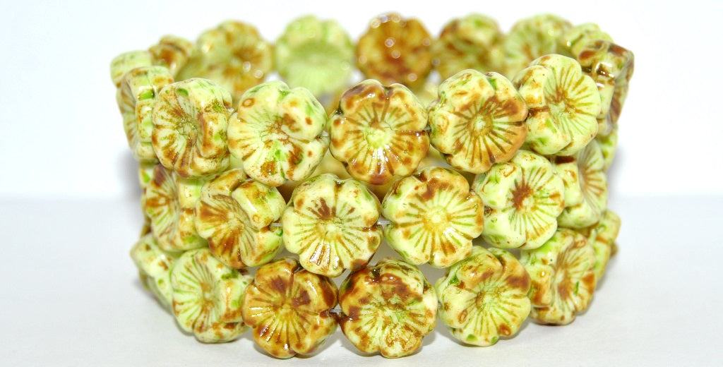 Hawaii Flower Pressed Glass Beads, White 86 34310 (02010-86-34310), Glass, Czech Republic