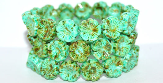 Hawaii Flower Pressed Glass Beads, White 86 34309 (02010-86-34309), Glass, Czech Republic