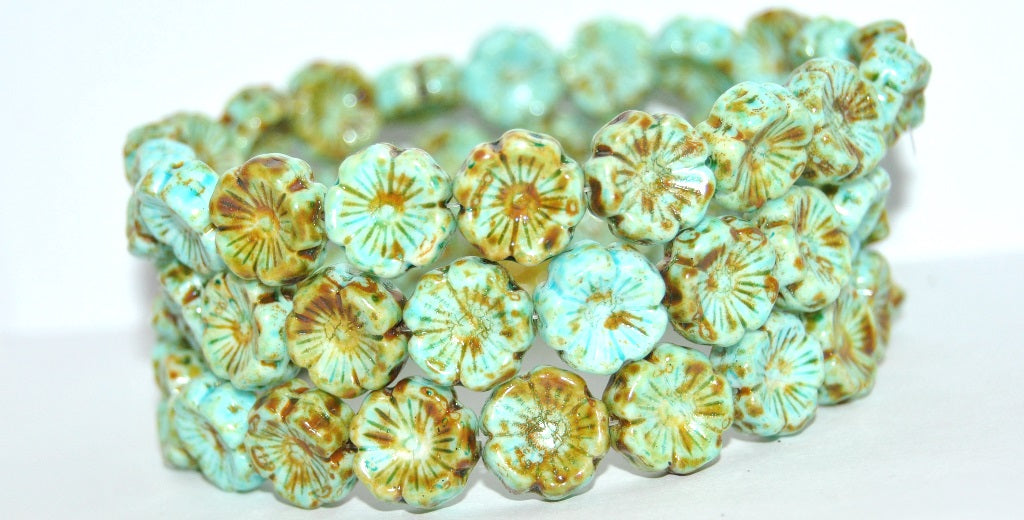 Hawaii Flower Pressed Glass Beads, White 86 34308 (02010-86-34308), Glass, Czech Republic