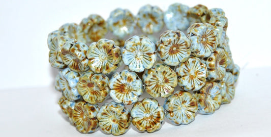 Hawaii Flower Pressed Glass Beads, White 86 34307 (02010-86-34307), Glass, Czech Republic