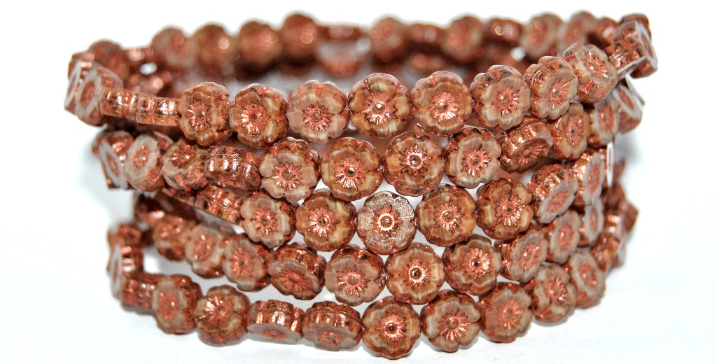 Table Cut Round Beads Hawaii Flowers, Mix Brown Crystal 86 55307 (16617-86-55307), Glass, Czech Republic