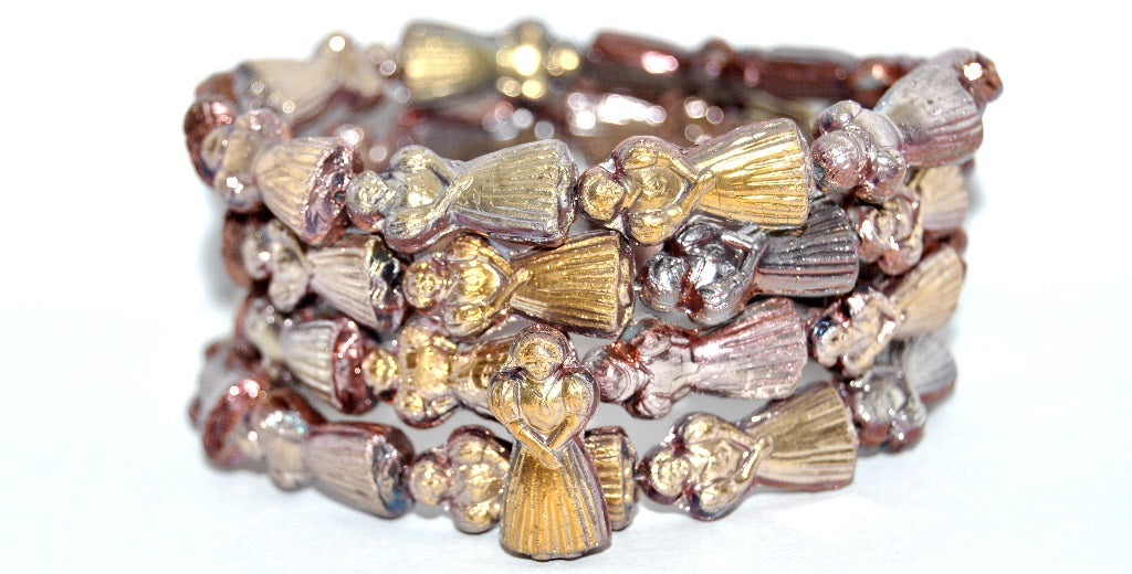 Human-shaped pressed Beads Man, White Rose Gold Capri (02010-27101), Glass, Czech Republic