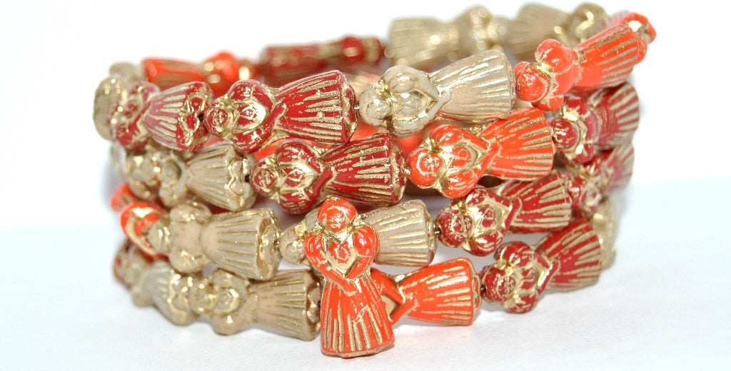 Human-shaped pressed Beads Man, Mixed Colors 2 Gold Lined (MIX-2-54202), Glass, Czech Republic