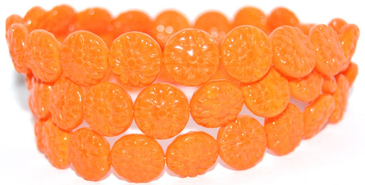 Round Flower Edelweiss Pressed Glass Beads, Deep Orange (93140), Glass, Czech Republic