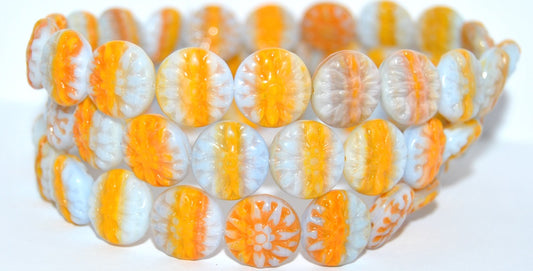 Round Flower Edelweiss Pressed Glass Beads, 43019126 (43019126), Glass, Czech Republic