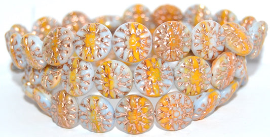 Round Flower Edelweiss Pressed Glass Beads, 43019126 Copper Lined (43019126-54200), Glass, Czech Republic