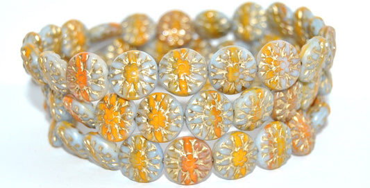 Round Flower Edelweiss Pressed Glass Beads, 43019126 Gold Lined (43019126-54202), Glass, Czech Republic