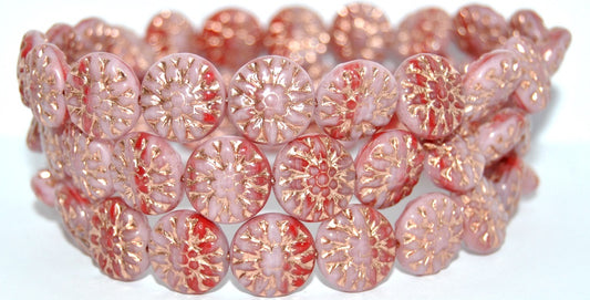 Round Flower Edelweiss Pressed Glass Beads, 730193200 Copper Lined (730193200-54200), Glass, Czech Republic