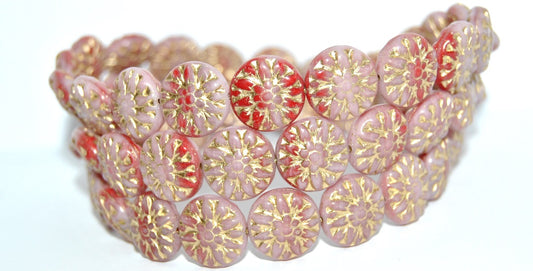 Round Flower Edelweiss Pressed Glass Beads, 730193200 Gold Lined (730193200-54202), Glass, Czech Republic