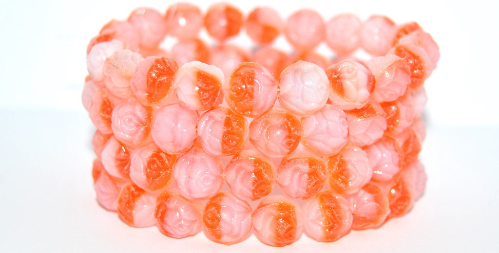 Round Rose Pressed Glass Beads, Transparent Orange (900402010), Glass, Czech Republic