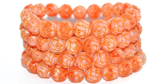 Round Rose Pressed Glass Beads, Transparent Orange 46489 (900402010-46489), Glass, Czech Republic