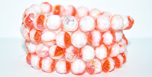 Round Rose Pressed Glass Beads, Transparent Orange Ab (900402010-AB), Glass, Czech Republic