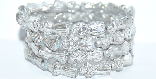 Human-shaped pressed Beads Woman, White Crystal Silver Half Coating 2Xside (02010-27001-2XSIDE), Glass, Czech Republic