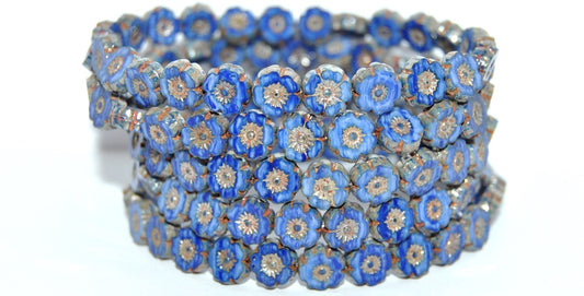 Table Cut Round Beads Hawaii Flowers, 35012 Picasso (35012-43400), Glass, Czech Republic