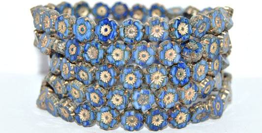 Table Cut Round Beads Hawaii Flowers, 35012 43 Gold Lined (35012-43-54202), Glass, Czech Republic