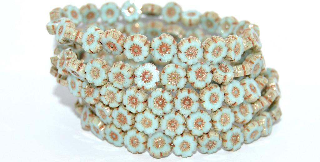 Table Cut Round Beads Hawaii Flowers, Blue Picasso (63010-43400), Glass, Czech Republic