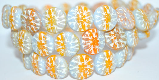 Round Flower Edelweiss Pressed Glass Beads, 43019126 43801 Metalic (43019126-43801-METALIC), Glass, Czech Republic