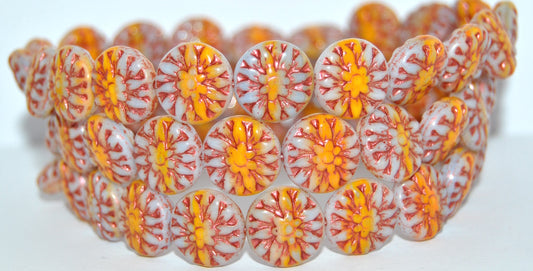 Round Flower Edelweiss Pressed Glass Beads, 43019126 Copper Lined Metalic (43019126-43806-METALIC), Glass, Czech Republic