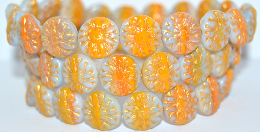 Round Flower Edelweiss Pressed Glass Beads, 43019126 Glod Lined Metalic (43019126-43804-METALIC), Glass, Czech Republic