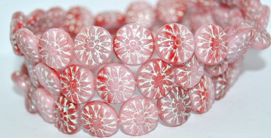 Round Flower Edelweiss Pressed Glass Beads, 730193200 43801 Metalic (730193200-43801-METALIC), Glass, Czech Republic