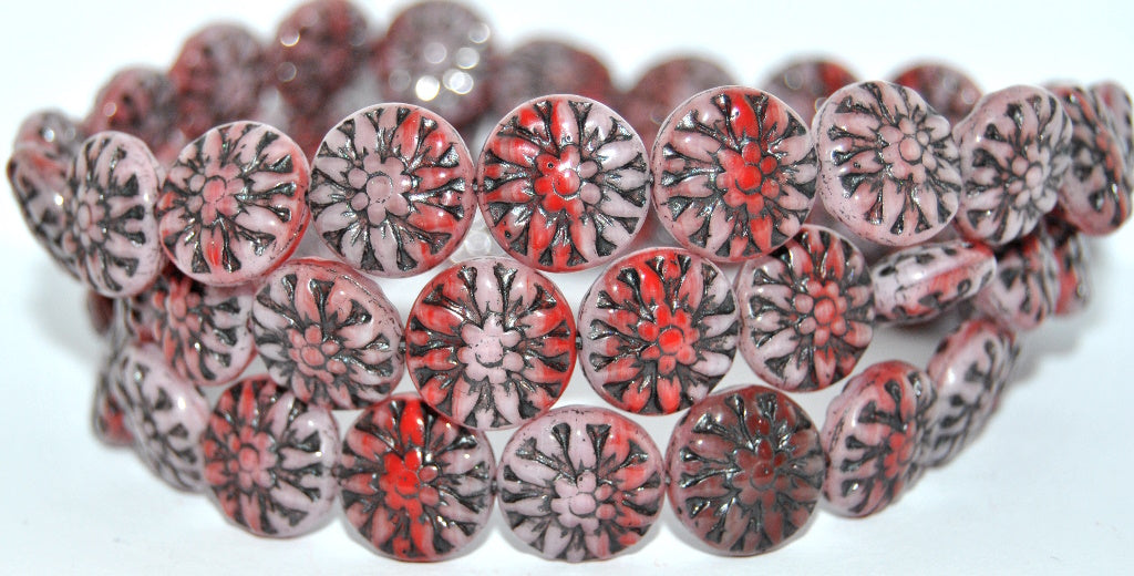 Round Flower Edelweiss Pressed Glass Beads, 730193200 43815 Metalic (730193200-43815-METALIC), Glass, Czech Republic