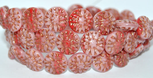 Round Flower Edelweiss Pressed Glass Beads, 730193200 43805 Metalic (730193200-43805-METALIC), Glass, Czech Republic