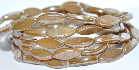Boat Oval Pressed Glass Beads, Mix Brown Crystal Rembrandt Travertin (16617-43500), Glass, Czech Republic