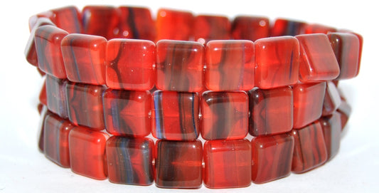Flat Square Pressed Glass Beads, Mixed Colors Red (MIX-RED), Glass, Czech Republic