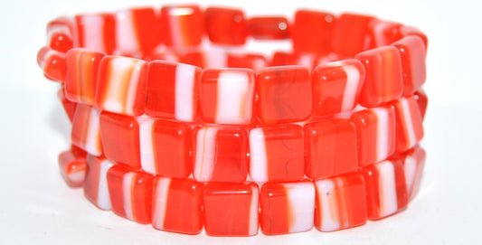 Flat Square Pressed Glass Beads, Mixed Colors Orange (MIX-ORANGE), Glass, Czech Republic