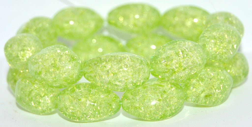 Olive Oval Pressed Glass Beads, Crystal 34310 Crack (00030-34310-CRACK), Glass, Czech Republic
