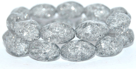 Olive Oval Pressed Glass Beads, Crystal 34311 Crack (00030-34311-CRACK), Glass, Czech Republic