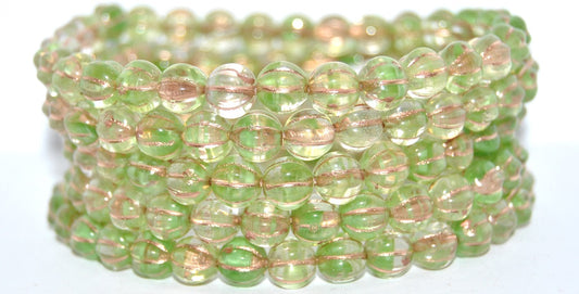 Melon Round Pressed Glass Beads With Stripes, 57008 Copper Lined (57008-54200), Glass, Czech Republic