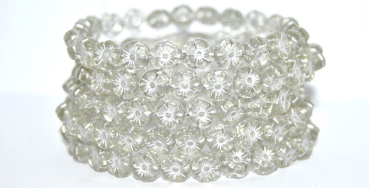 Hawaii Flower Pressed Glass Beads, Transparent Yellow Silver Lined (80100-54201), Glass, Czech Republic